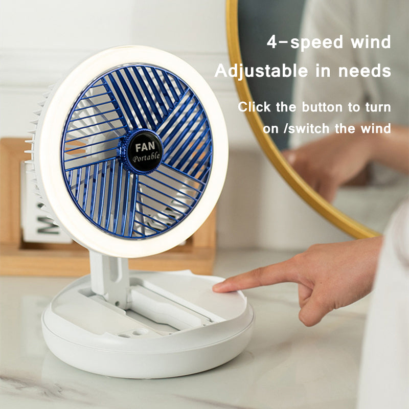 Ventilador de Mesa Plegable USB Recargable con 4 Velocidades y Luz Nocturna