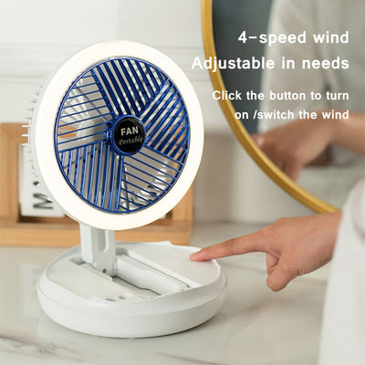 Ventilador de Mesa Plegable USB Recargable con 4 Velocidades y Luz Nocturna