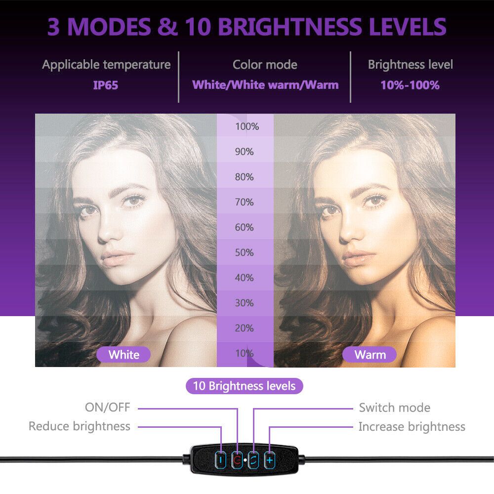 Aro de Luz LED de 10" con Trípode para Teléfono y Control Bluetooth