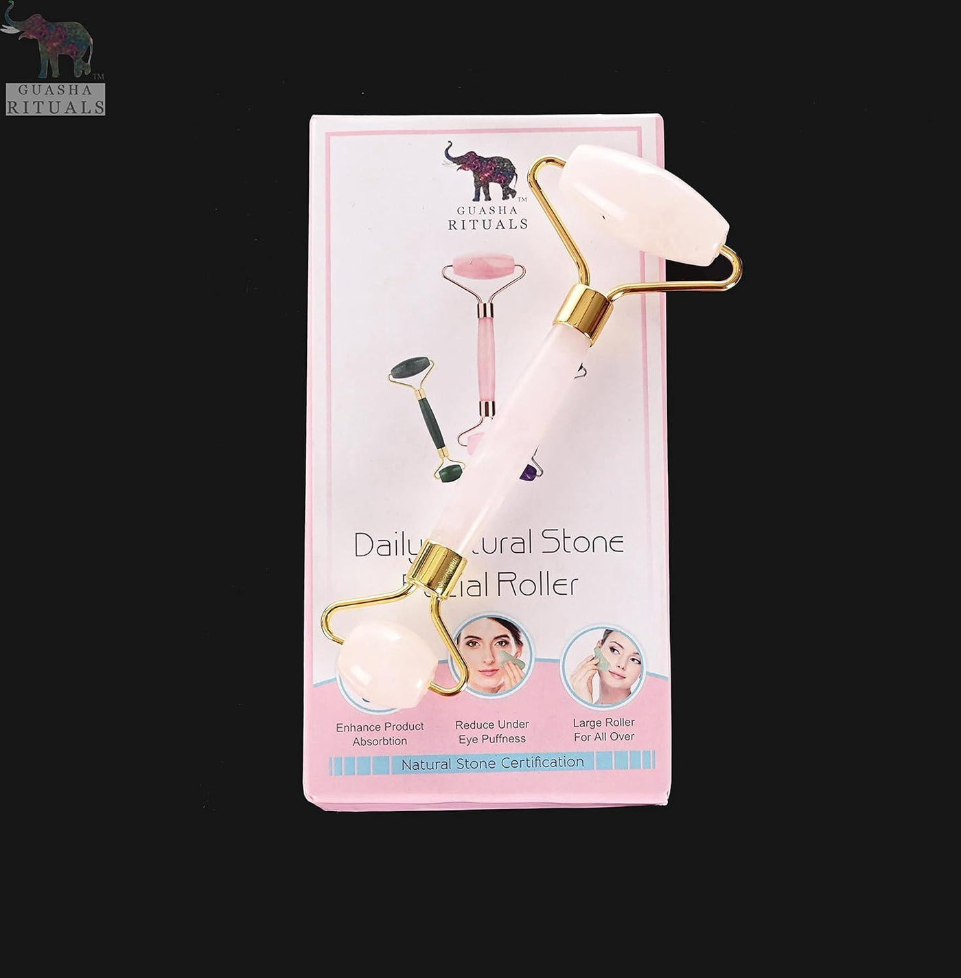 Set de Rodillo Facial y Gua Sha de Cuarzo Rosa Natural Certificado para Spa