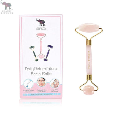 Set de Rodillo Facial y Gua Sha de Cuarzo Rosa Natural Certificado para Spa
