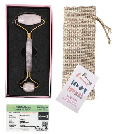 Set de Rodillo Facial y Gua Sha de Cuarzo Rosa Natural Certificado para Spa