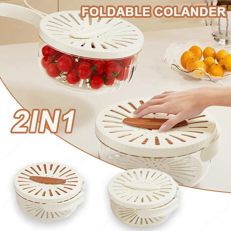Cesta Plegable para Lavar Frutas y Verduras con Tapa y Asa